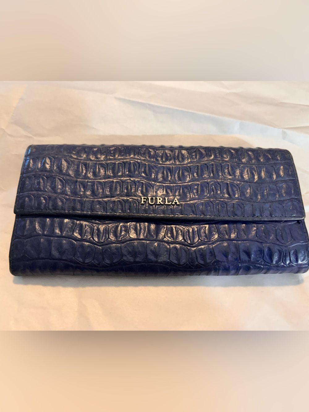 Furla Navy Croc-Embossed Leather Wallet